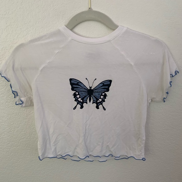 Urban Outfitters White Butterfly Crop Top. Size: S - Picture 1 of 3